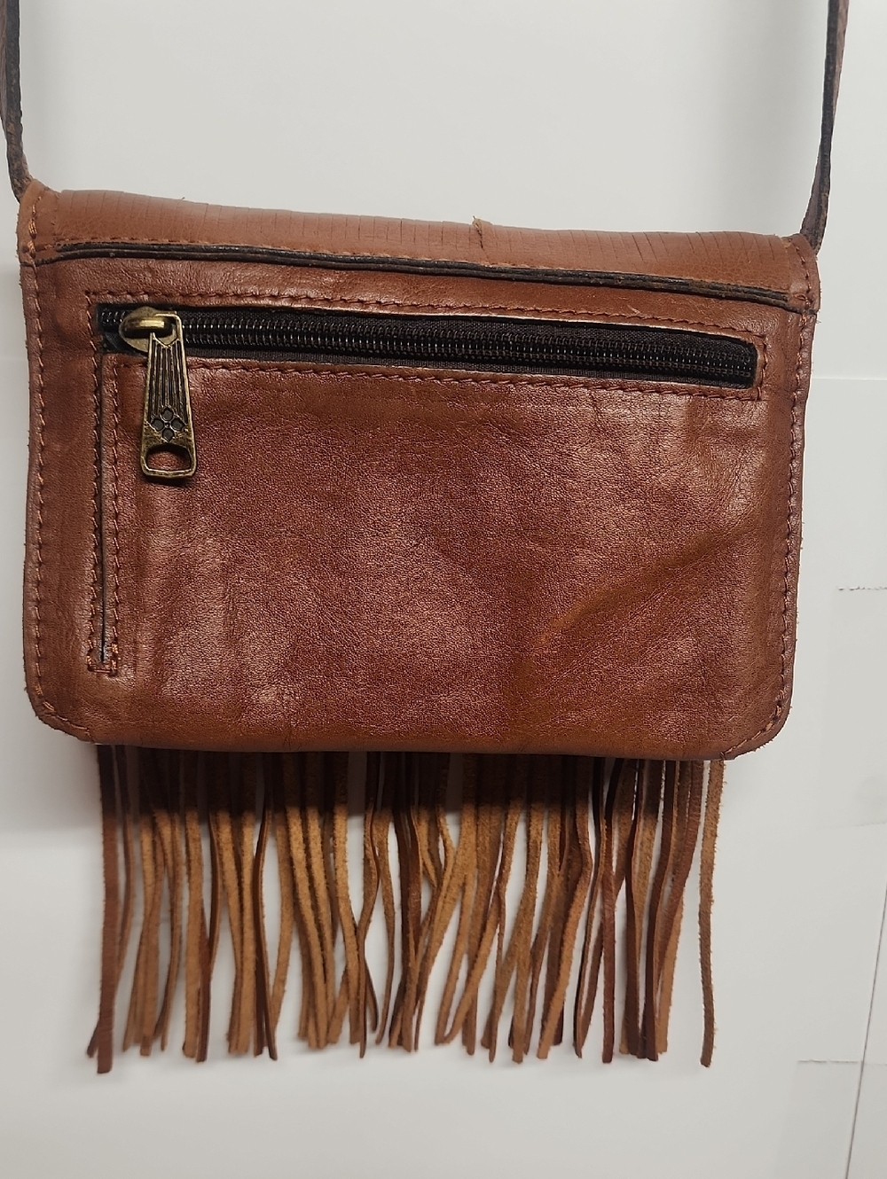 Patricia Nash Small Brown Leather Fringe Crossbody Saddlebag Fits Essentials WOW - Picture 5 of 11